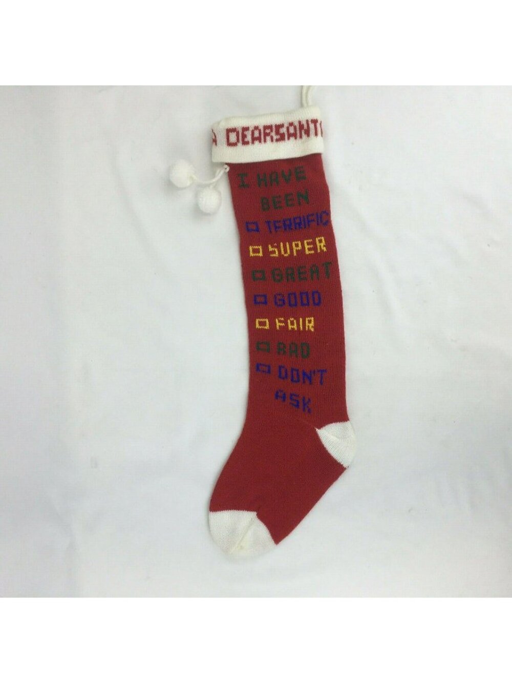 Vintage Knit Christmas Stocking Dear Santa I Have Been .. Checklist  Dept 56??